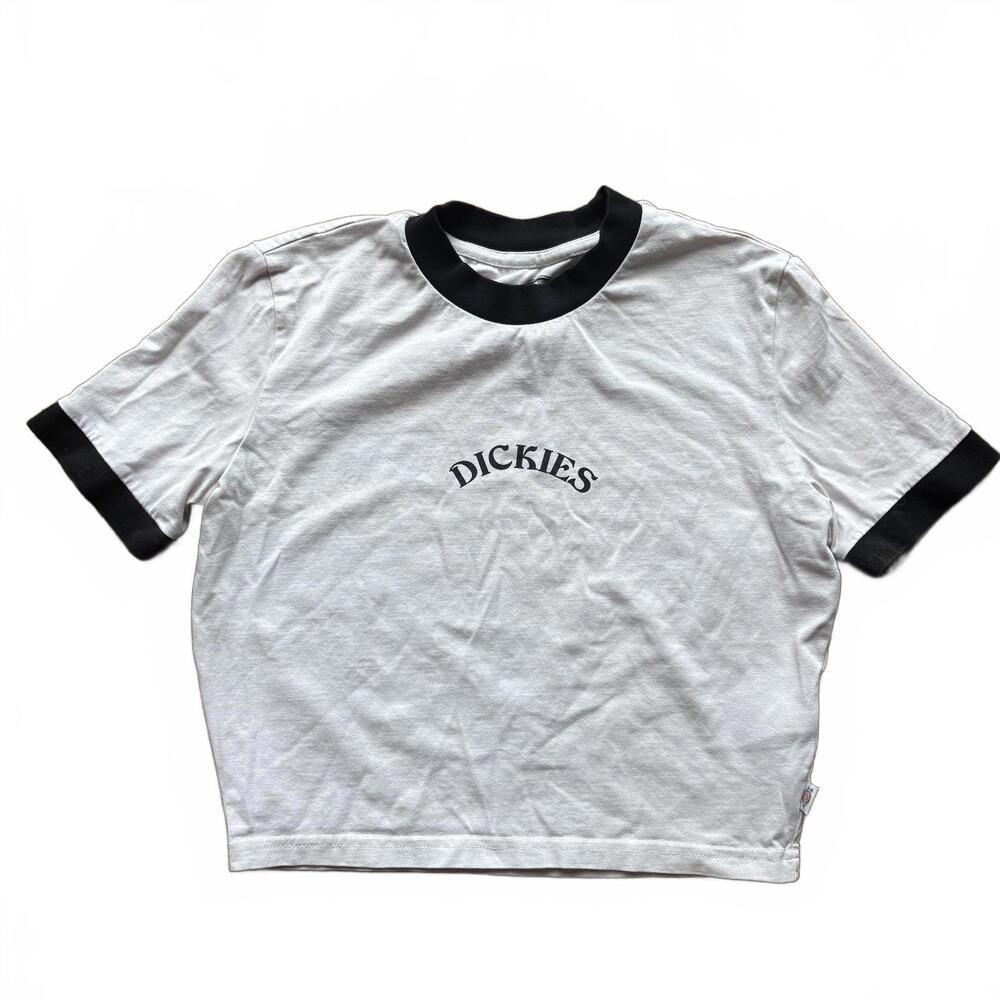 Dickies White Cropped T Shirt with Black Trim